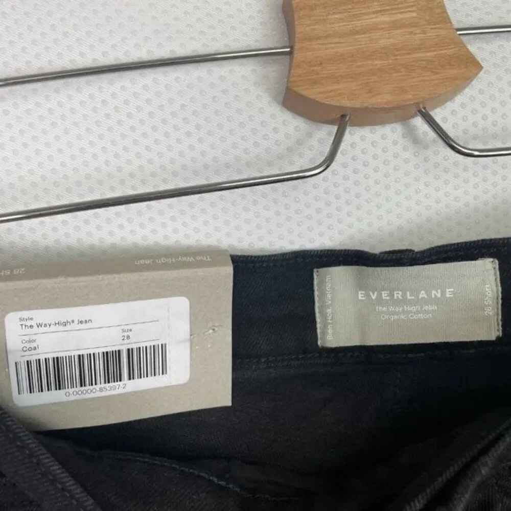 Everlane The Way High Straight Leg Organic Cotton Jean Coal Black Short 28